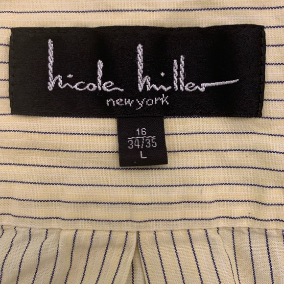 Nicole Miller Yellow Pinstripe Men's Dress Shirt Large 16 Nk 34/35 100% Cotton - Picture 2 of 5